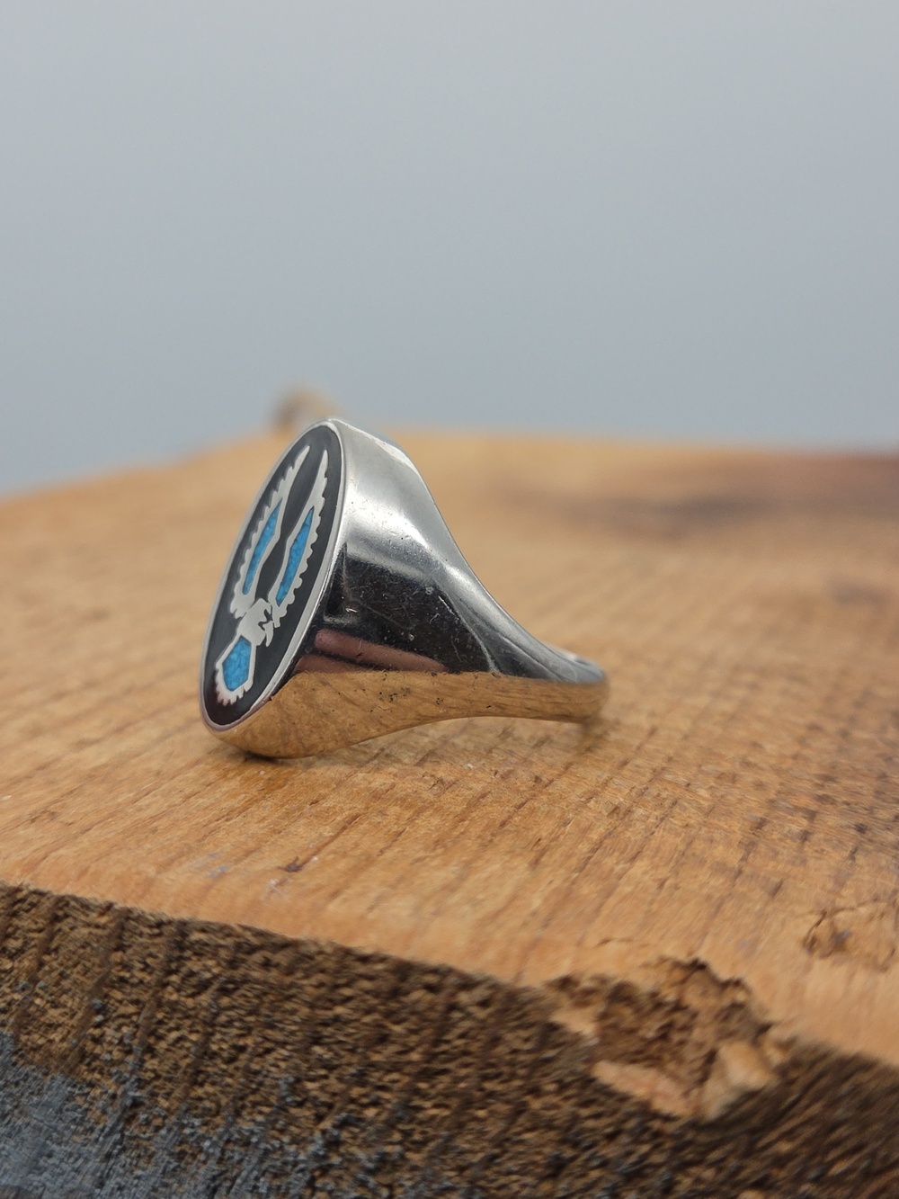 Vintage Native American Turquoise‎ Onyx Eagle Ring Men's 13 - Picture 5 of 11